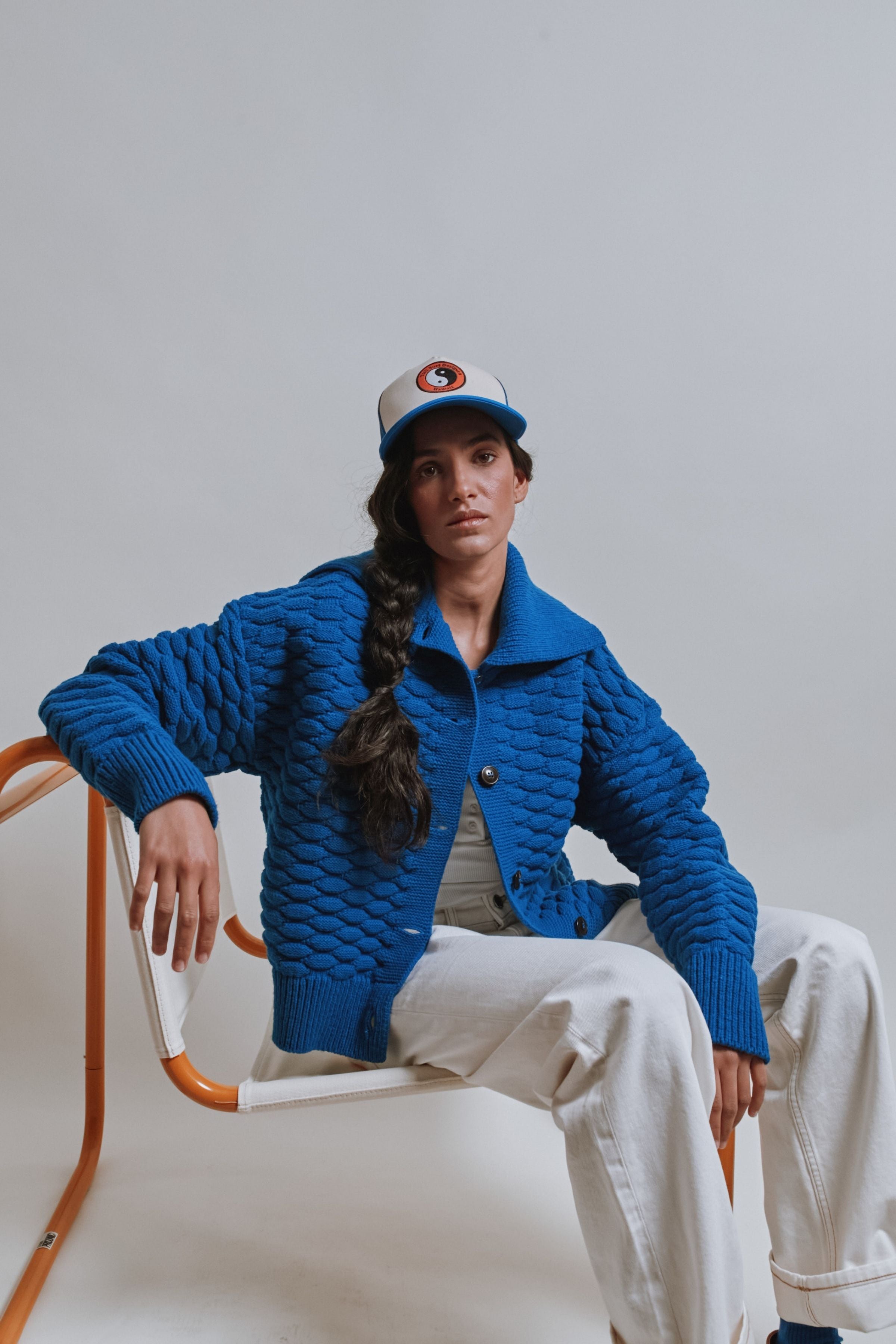 ASTRID Shirt-Collar Cardigan Jacket in Merino Wool - Cobalt Blue