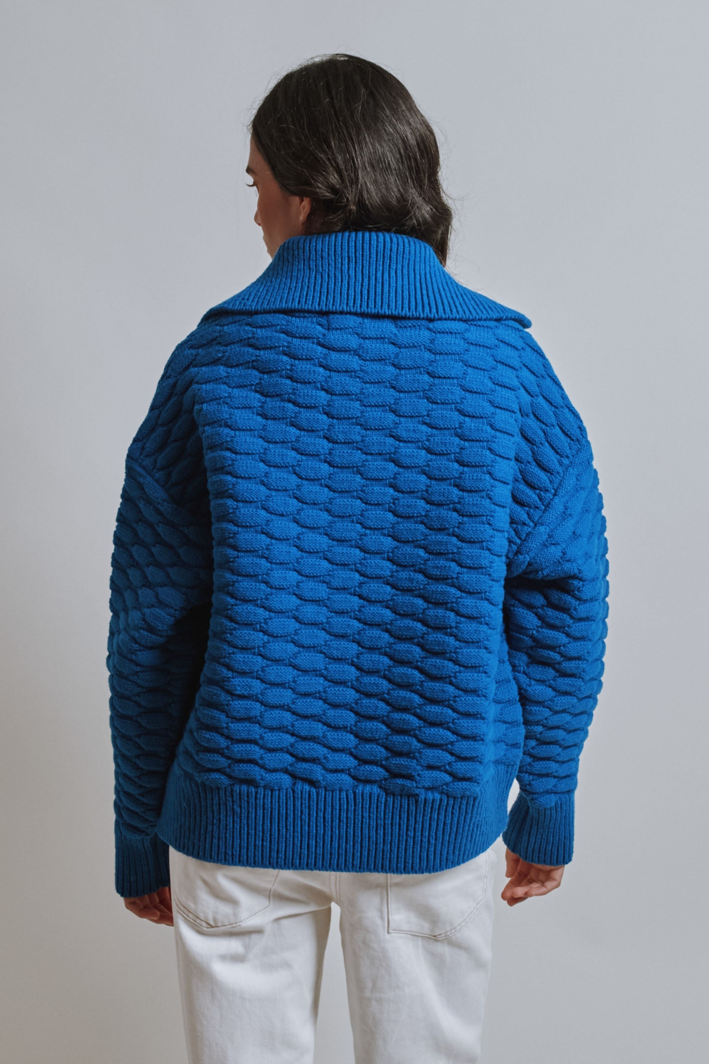 ASTRID Shirt-Collar Cardigan Jacket in Merino Wool - Cobalt Blue
