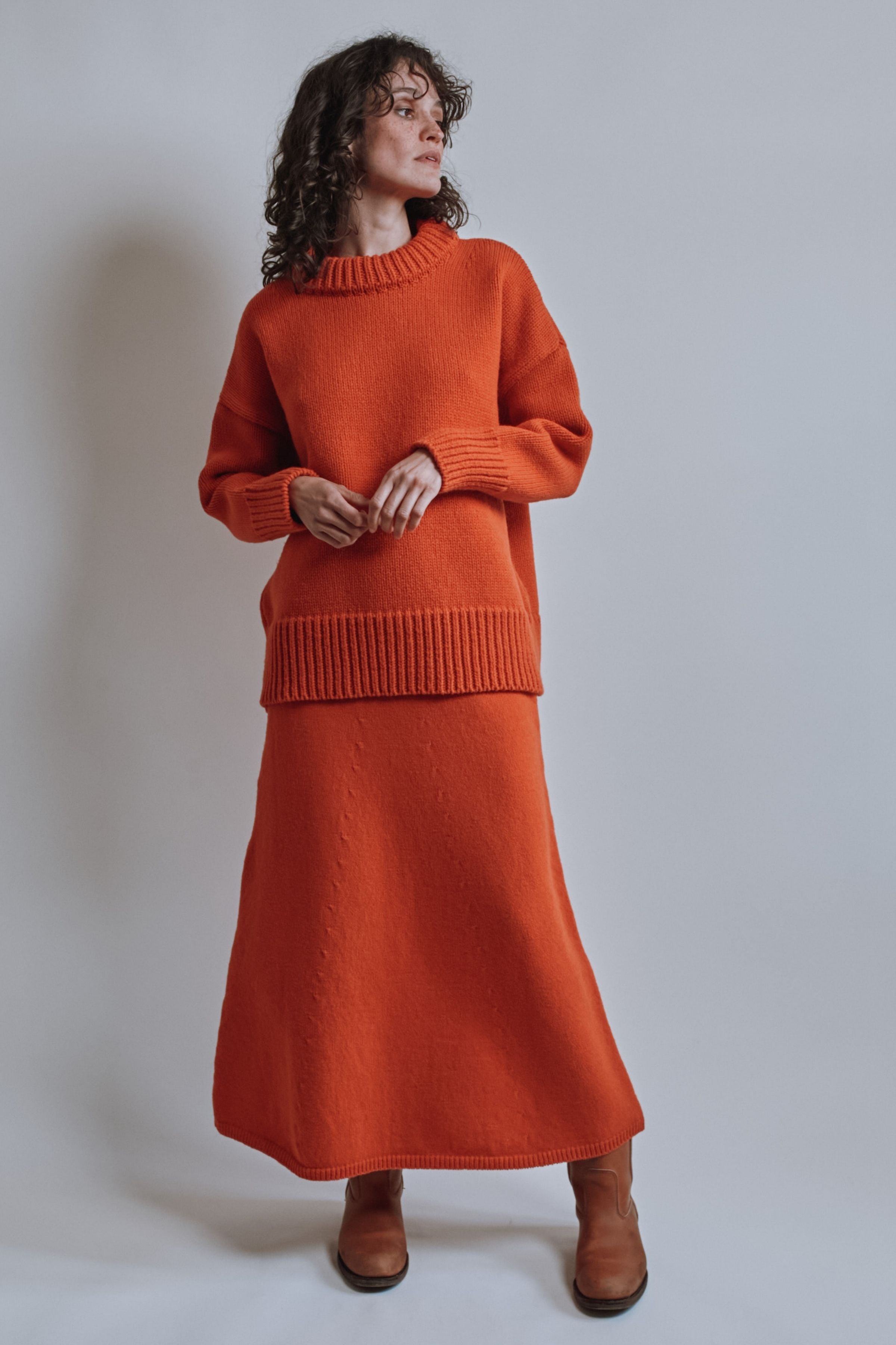 AUGUSTINE Flare Skirt in Merino Wool - Burnt Orange