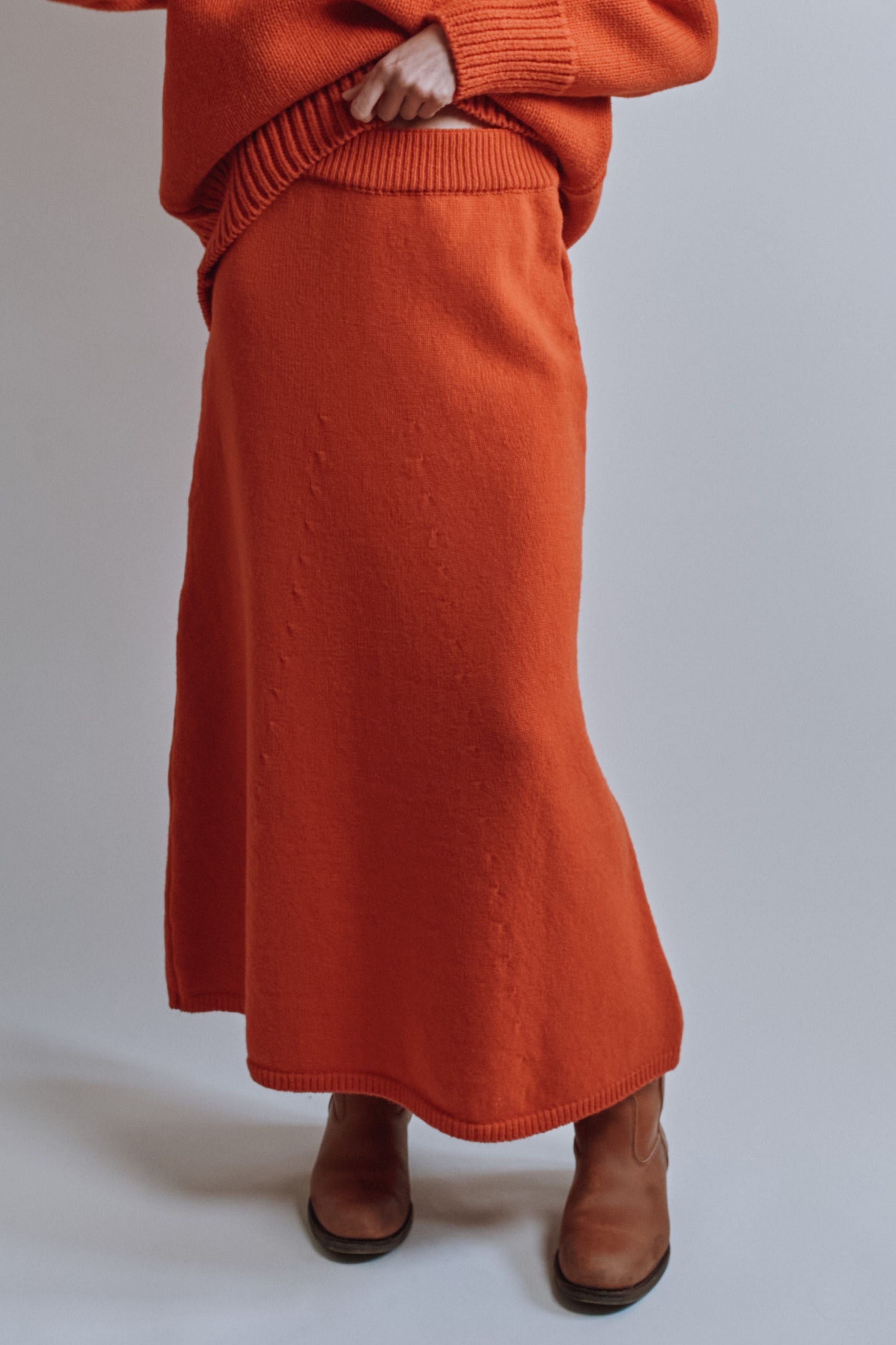 AUGUSTINE Flare Skirt in Merino Wool - Burnt Orange