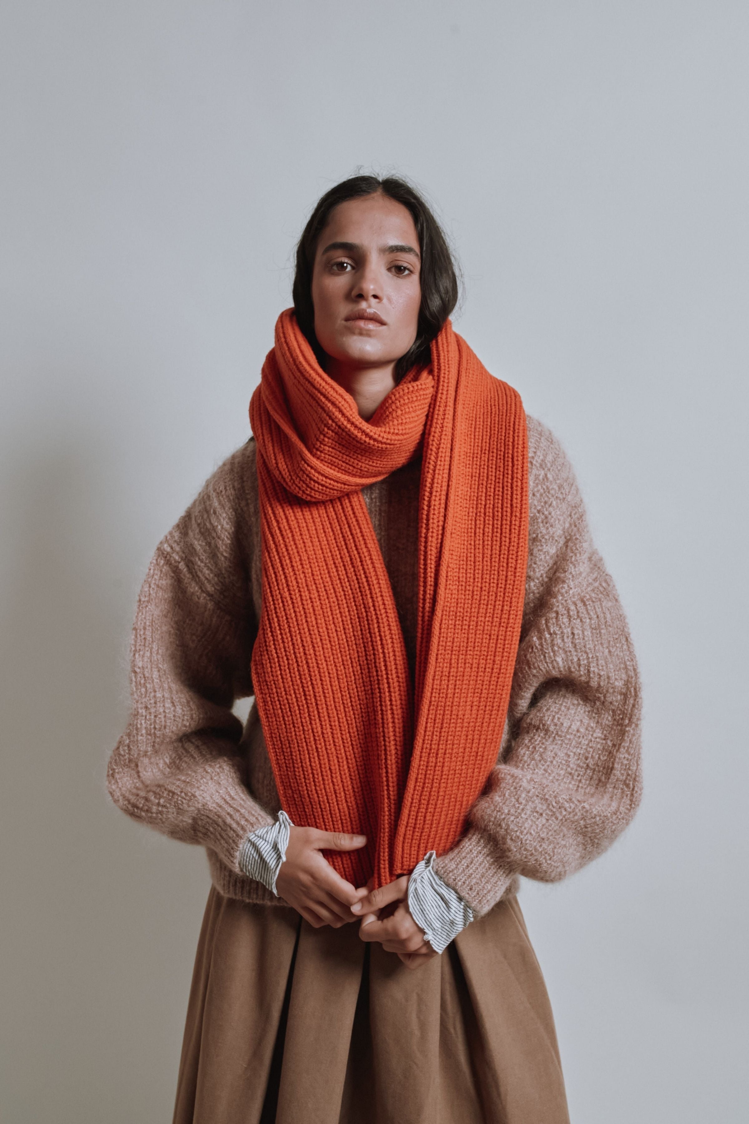 CAMILLE Long Scarf in Merino Wool - Burnt Orange