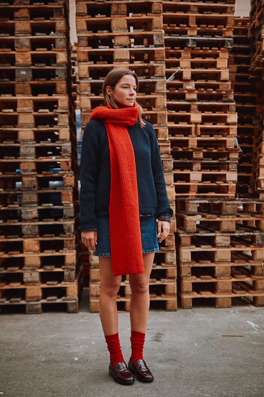 Écharpe CAMILLE en rouge - 100 % laine naturelle - L'Envers