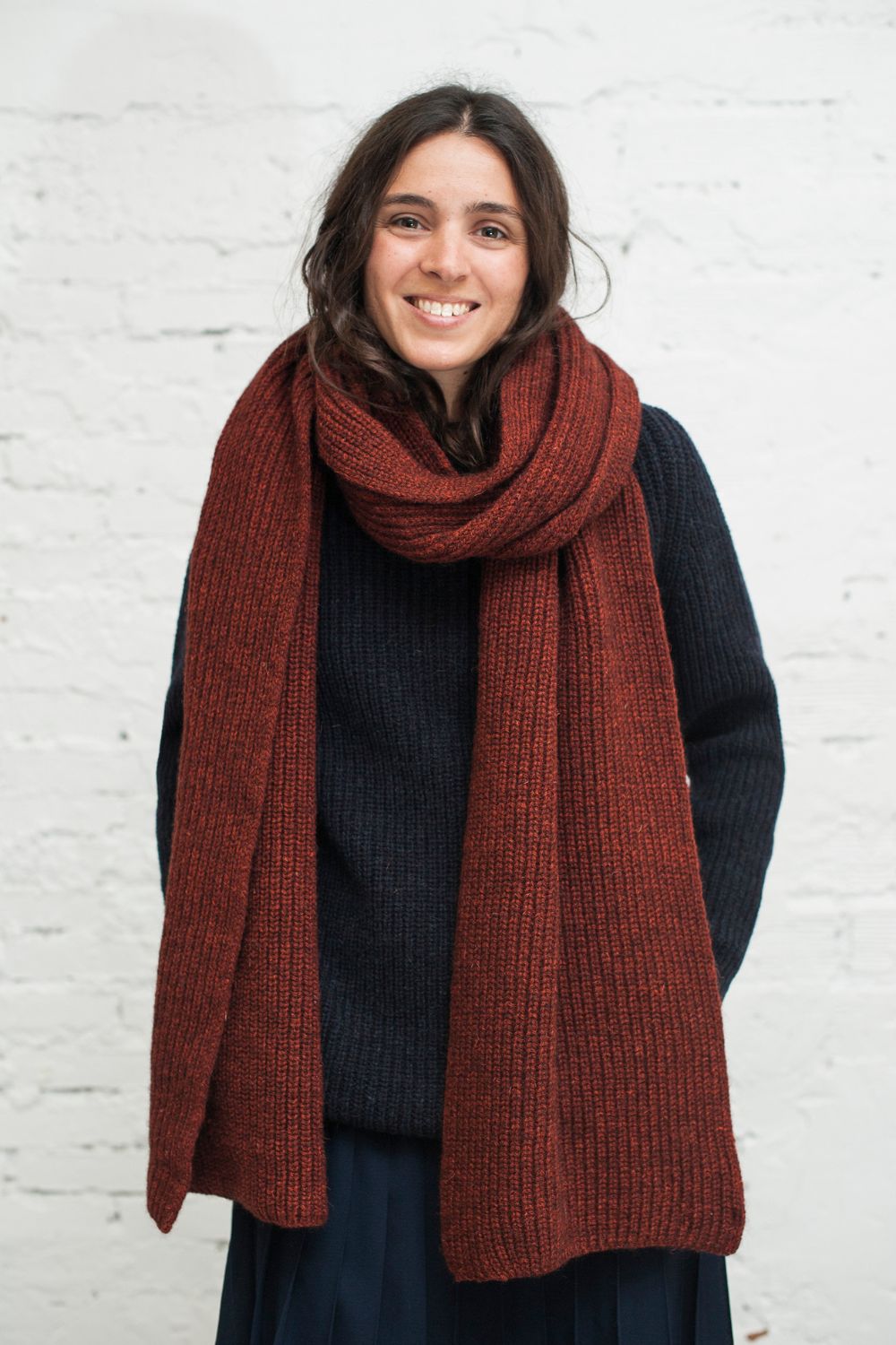 CAMILLE Long Scarf in Yak Wool - Rust Red
