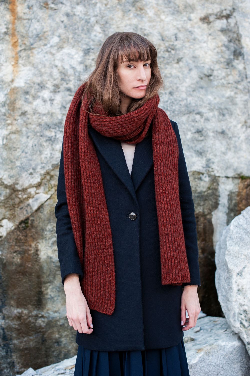 CAMILLE Long Scarf in Yak Wool - Rust Red