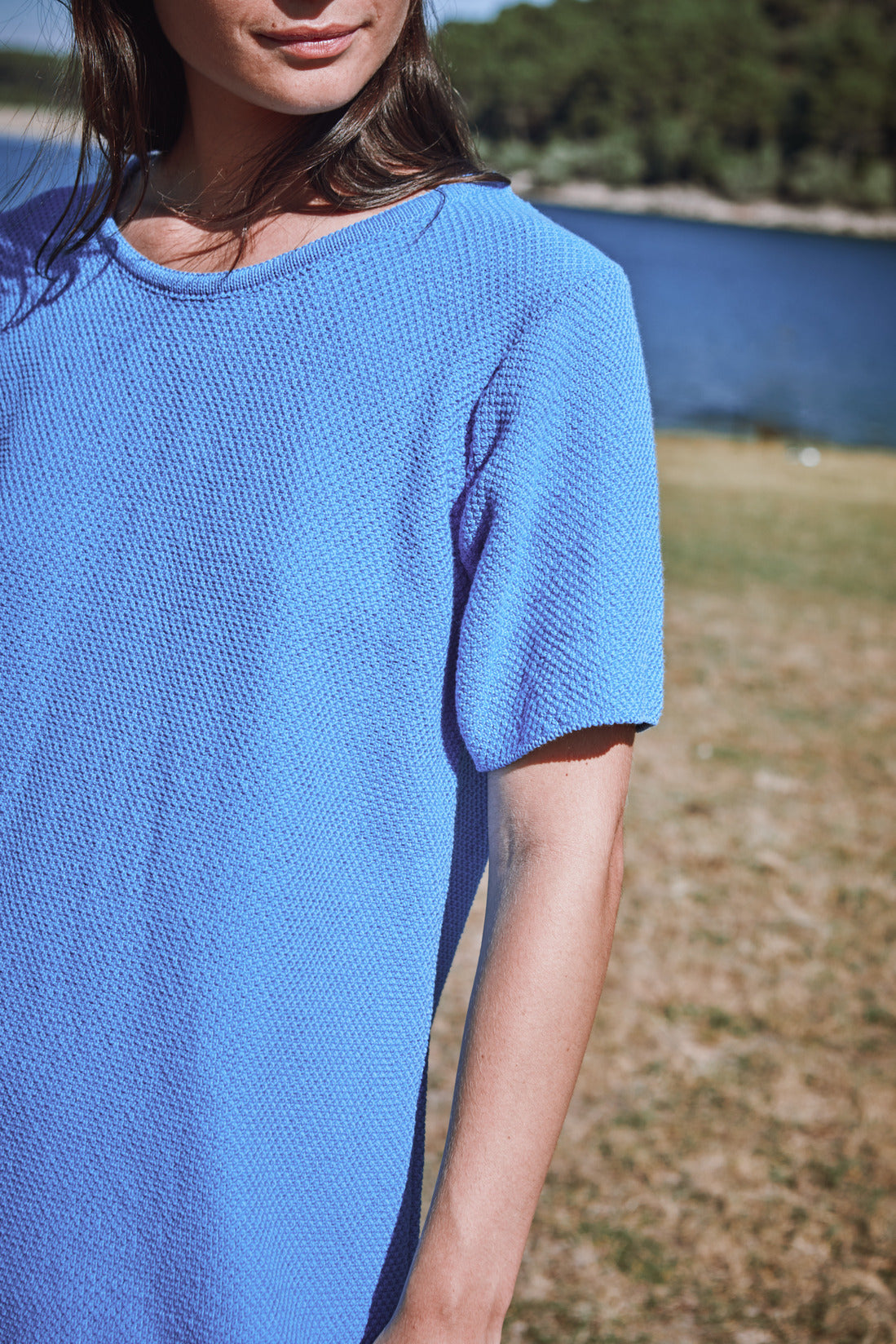 CARLA T-Shirt Dress in Organic Cotton - Cyan Blue