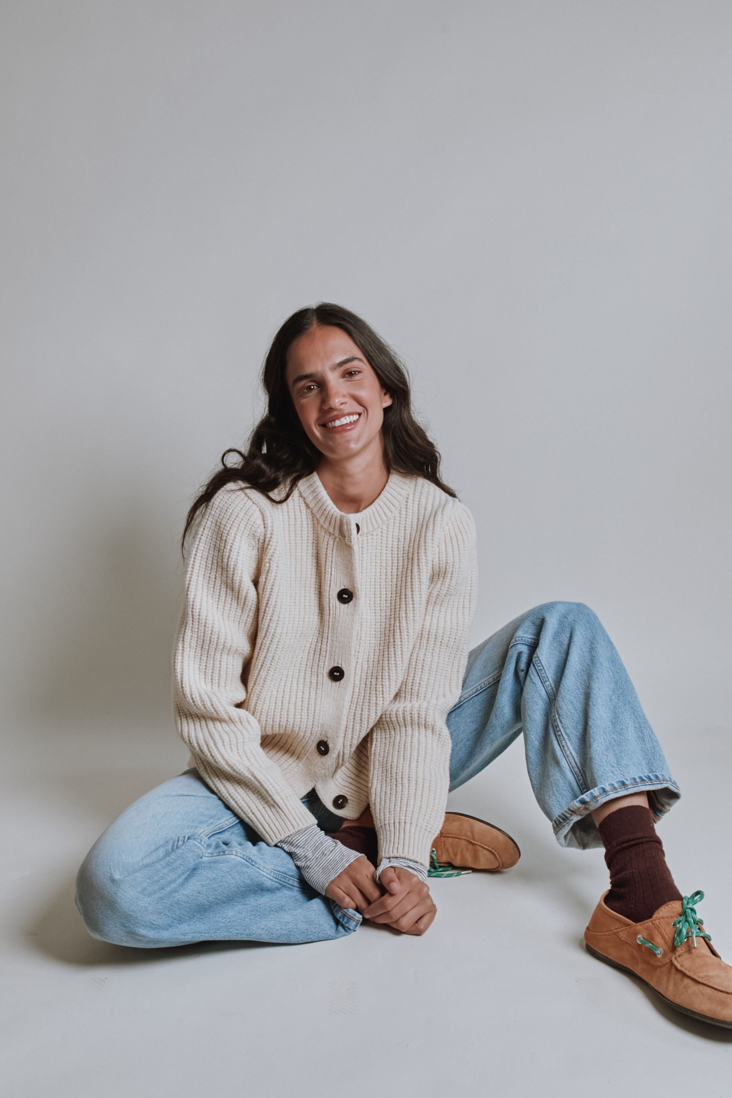 CHARLOTTE Round-Neck Cardigan in Merino Wool - Off-White