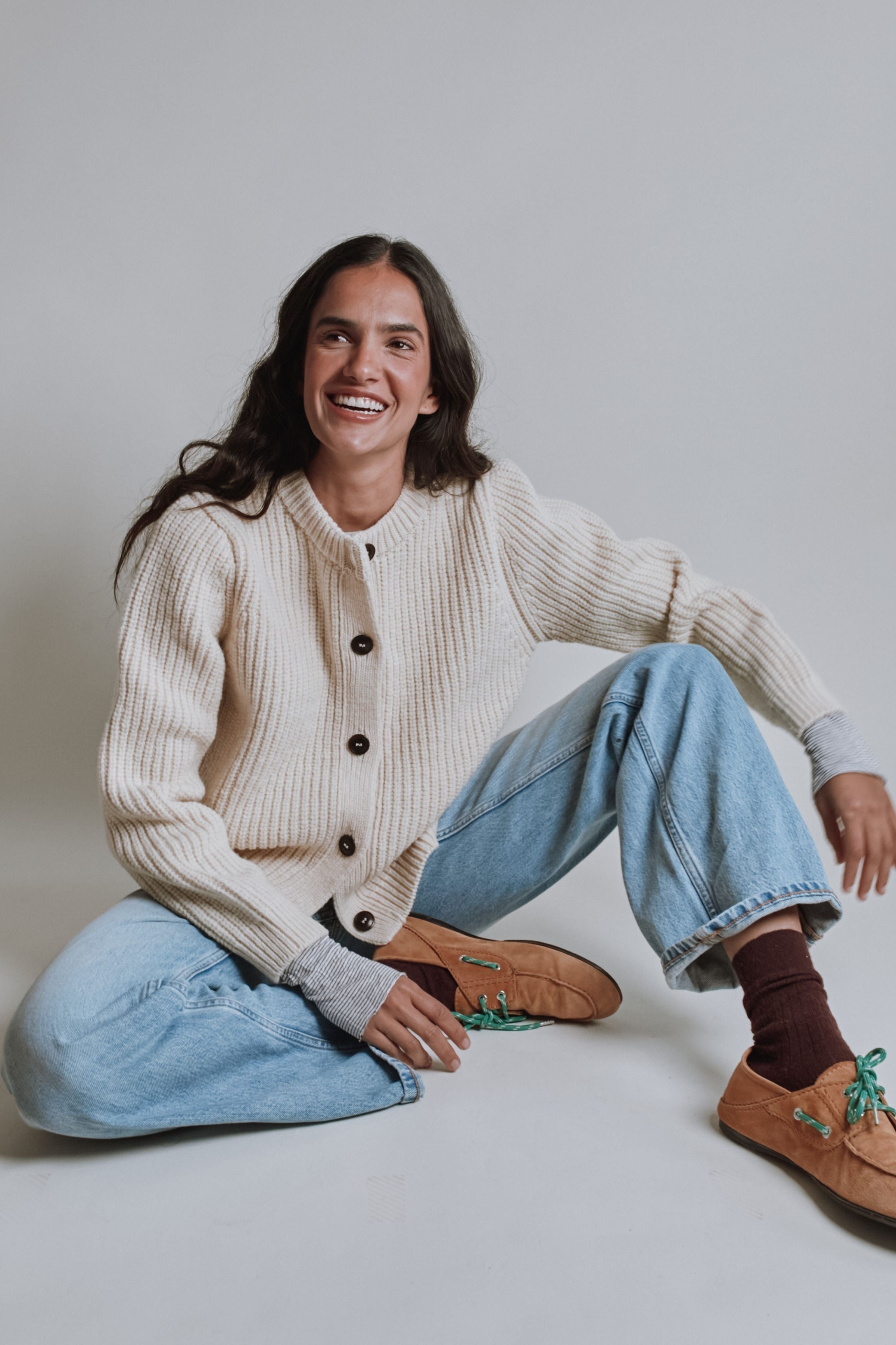 CHARLOTTE Round-Neck Cardigan in Merino Wool - Off-White