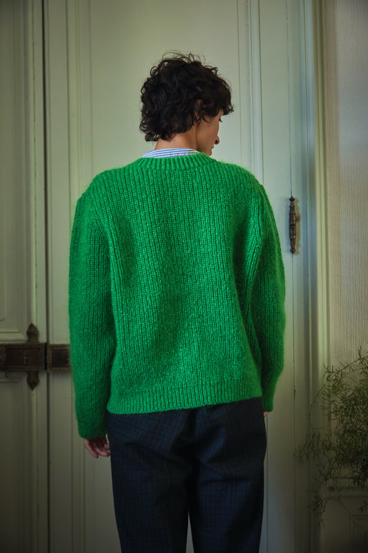 CHARLOTTE Cardigan- 100% Cruelty Free Merino Wool in parrott green- Spanish Merino Wool sweater - L'Envers