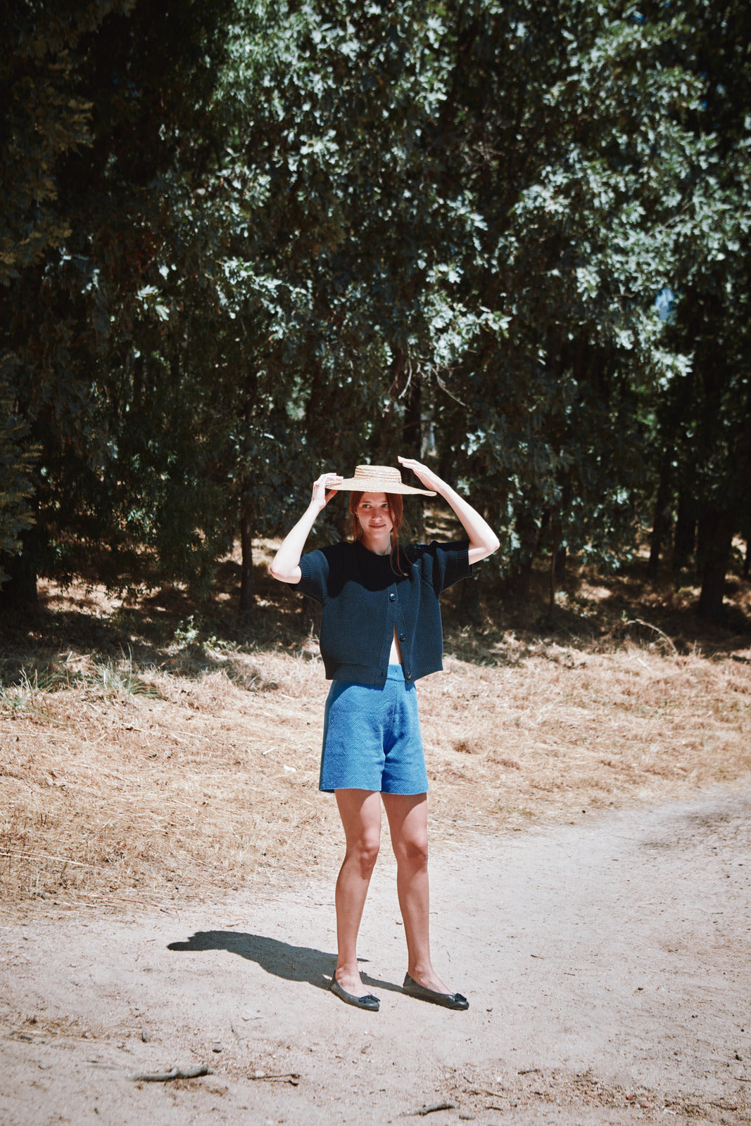CLARISSE Short-Sleeve Cardigan in Organic Cotton - Navy Blue