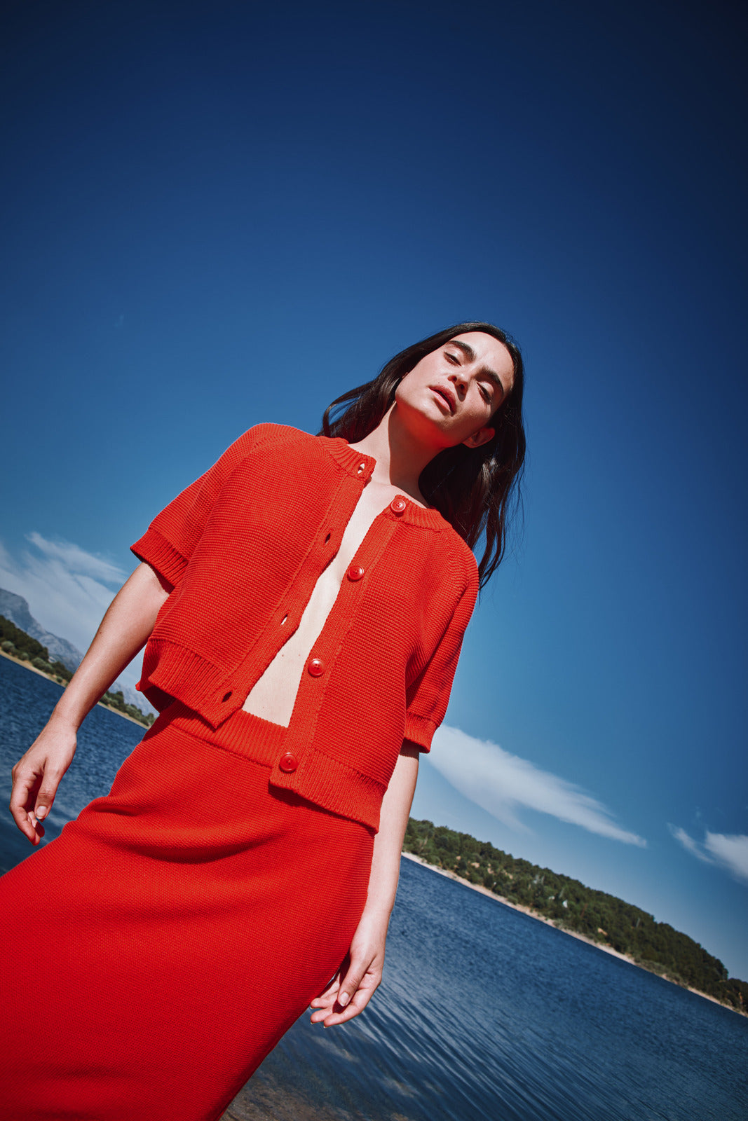 CLARISSE Short-Sleeve Cardigan in Organic Cotton - Red