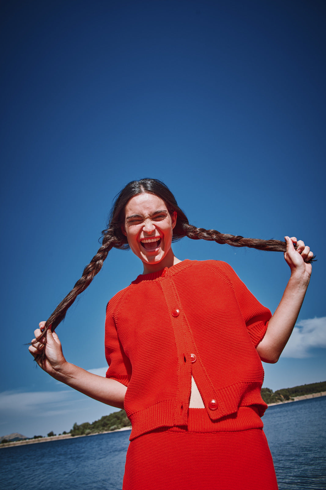 CLARISSE Short-Sleeve Cardigan in Organic Cotton - Red