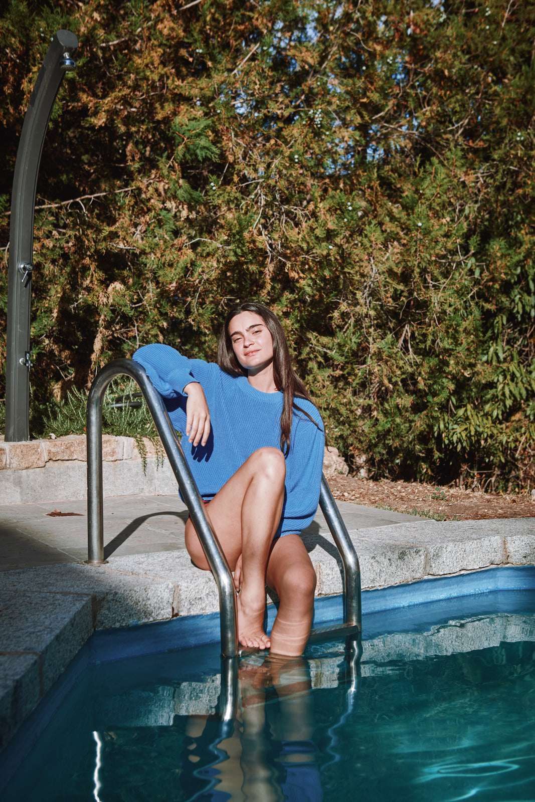 CLEMENTINE Batwing Sweater in Organic Cotton - Cyan Blue