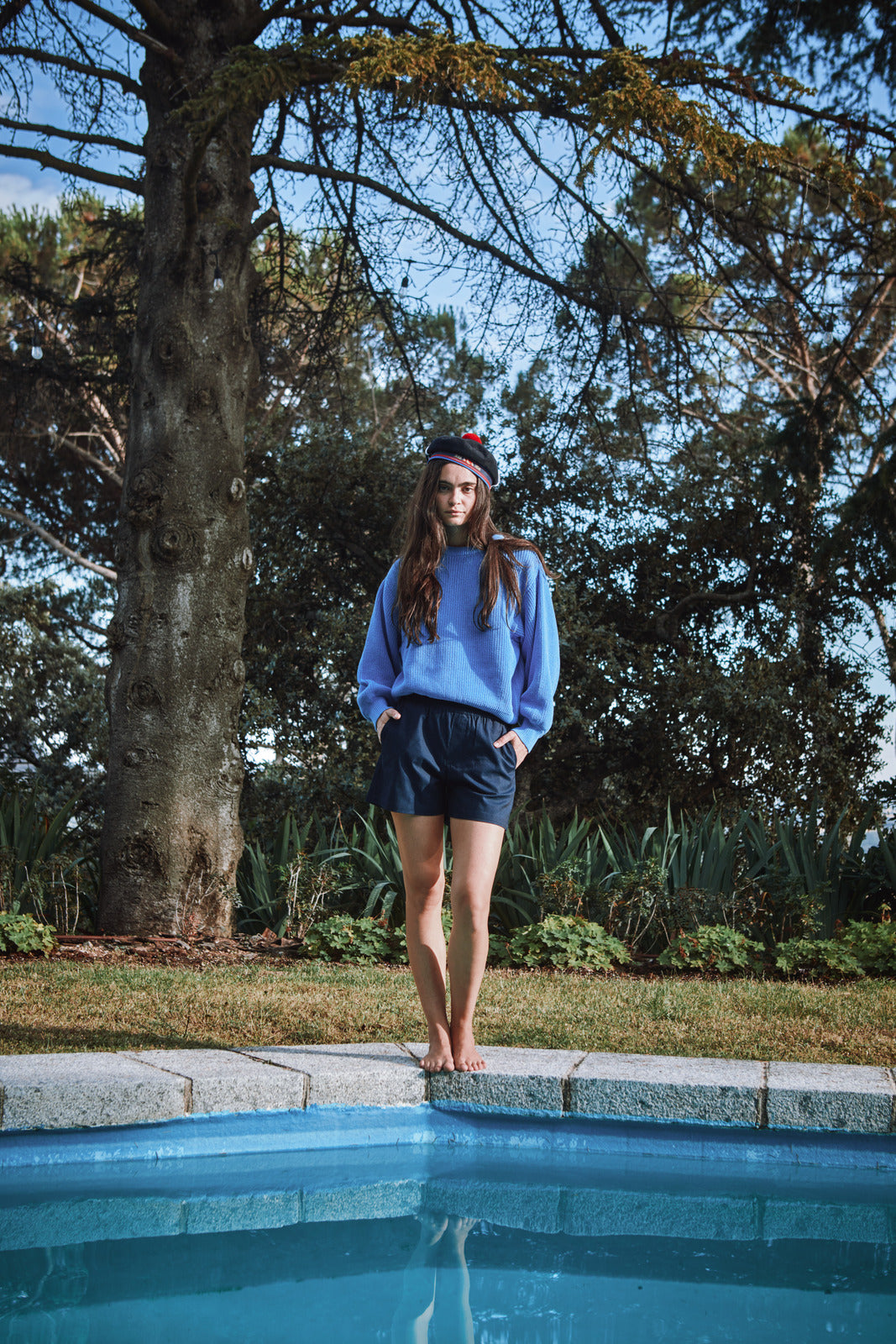 CLEMENTINE Batwing Sweater in Organic Cotton - Cyan Blue