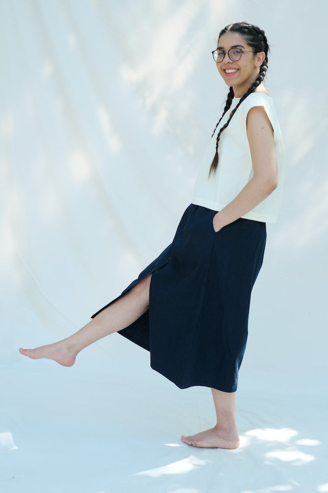 Item #173 - MANON Linen Top Embroidered - Off-White