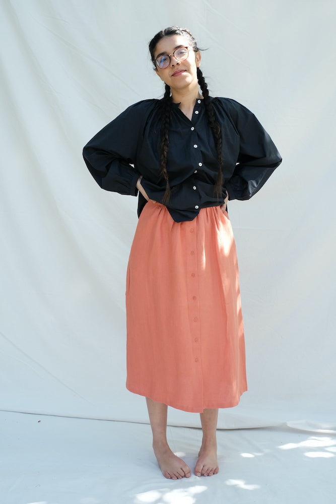 Item #170 - EUGENIE Linen Skirt - Coral