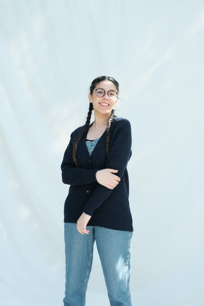 Article #200 - CLAUDE Cardigan en laine mérinos - Bleu marine