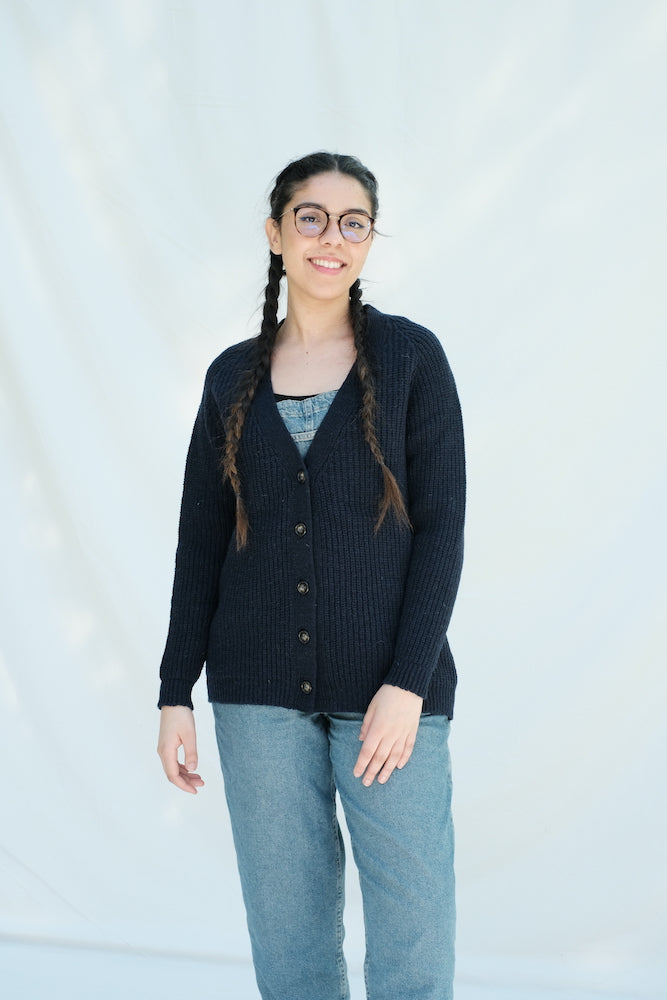 Article #200 - CLAUDE Cardigan en laine mérinos - Bleu marine