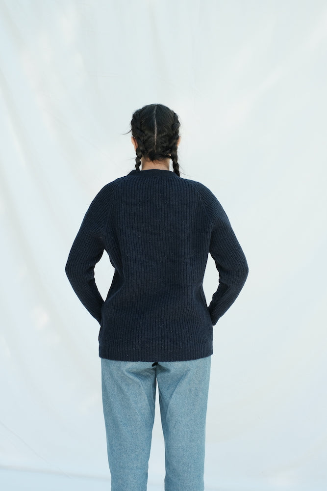 Item #200 - CLAUDE Merino Wool Cardigan - Navy blue