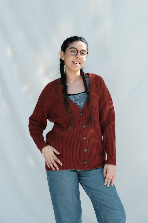 Item #208 - CLAUDE Merino Wool Cardigan - Rust red