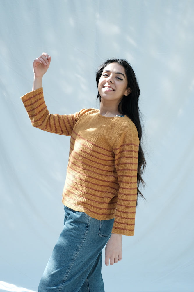 Item #65 - MARGUERITE Top in Cotton - Red Stripes Ochre