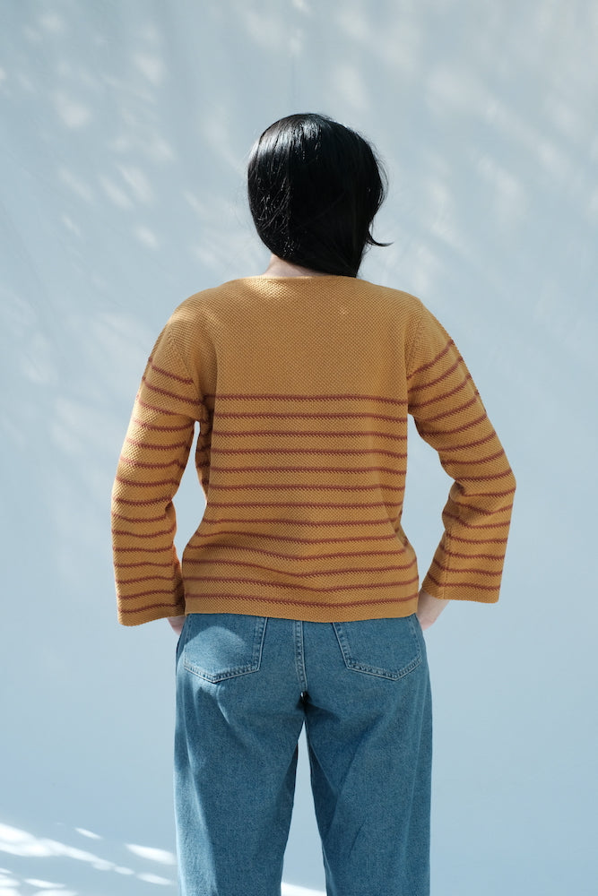 Item #65 - MARGUERITE Top in Cotton - Red Stripes Ochre