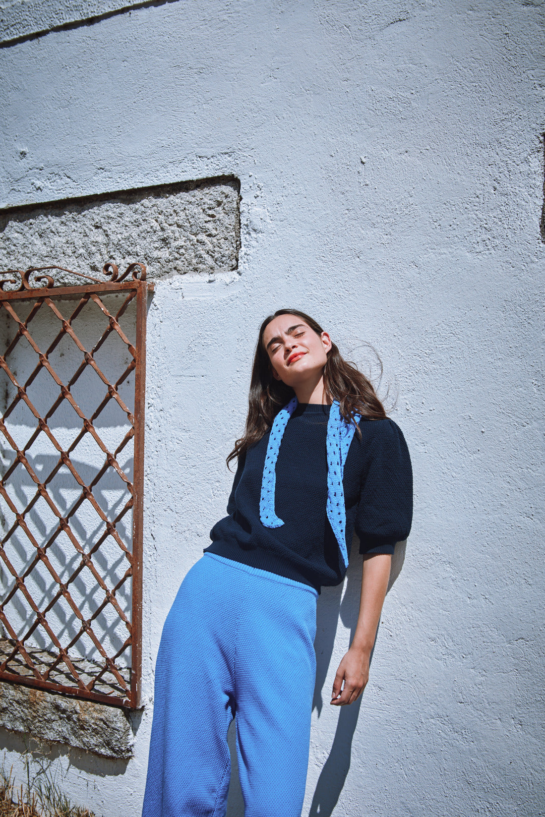 JASMINE Bandana Scarf in Organic Cotton - Cyan Blue