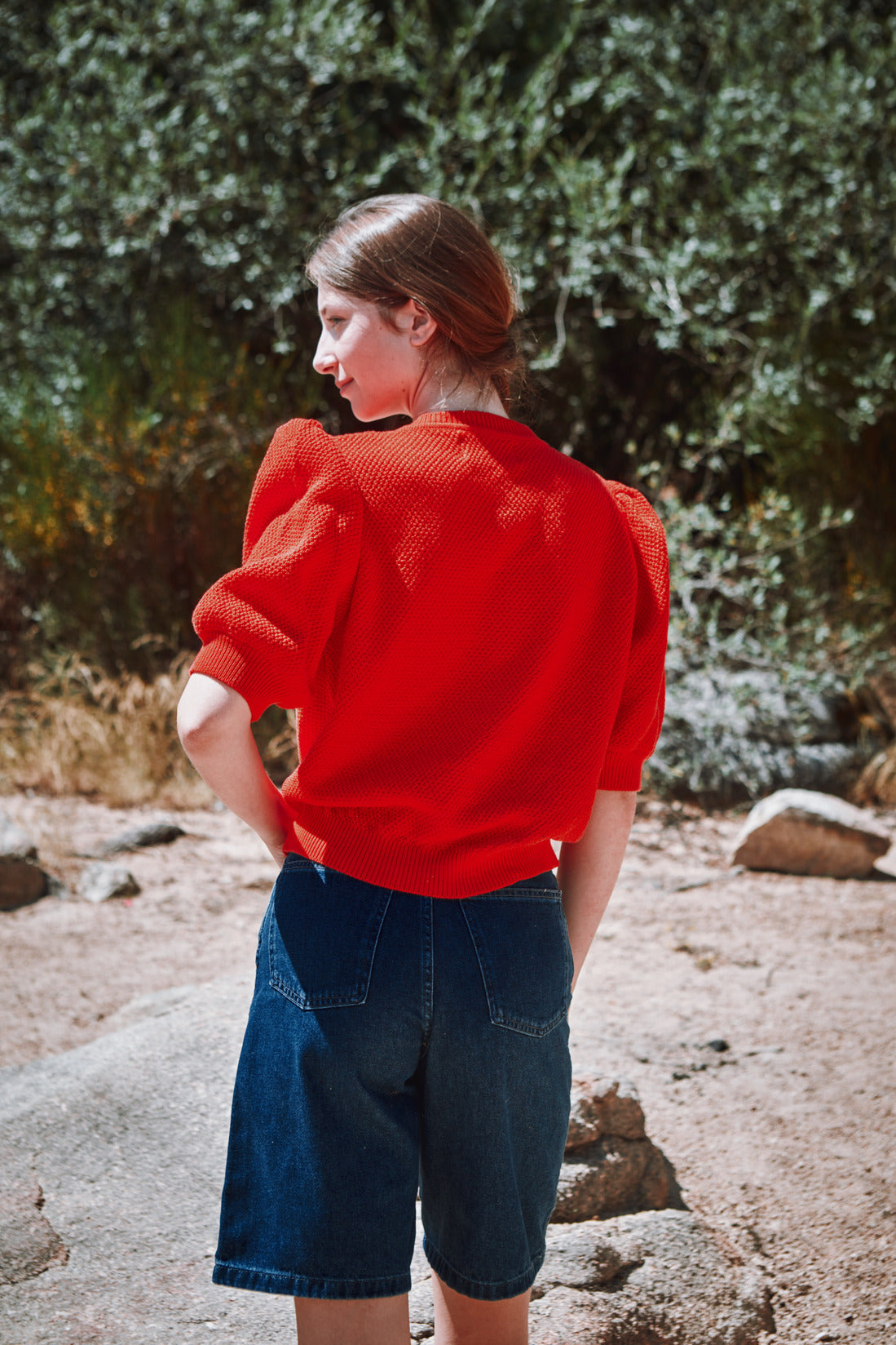 ELISABETH Puff-Sleeve Tee in Organic Cotton - Red