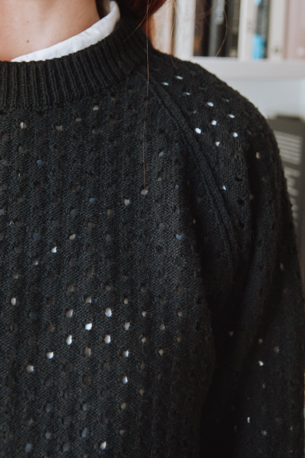 FLORENCE Open-Weave Sweater in Merino Wool - Black