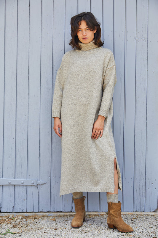 FREYA dress - 100% Cruelty Free Merino Wool in beige - Spanish Merino Wool dress - L'Envers