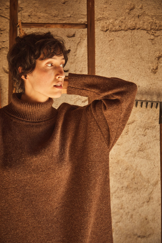 FREYA dress - 100% Cruelty Free Merino Wool in chocolate - Spanish Merino Wool dress - L'Envers