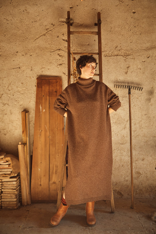 FREYA dress - 100% Cruelty Free Merino Wool in chocolate - Spanish Merino Wool dress - L'Envers
