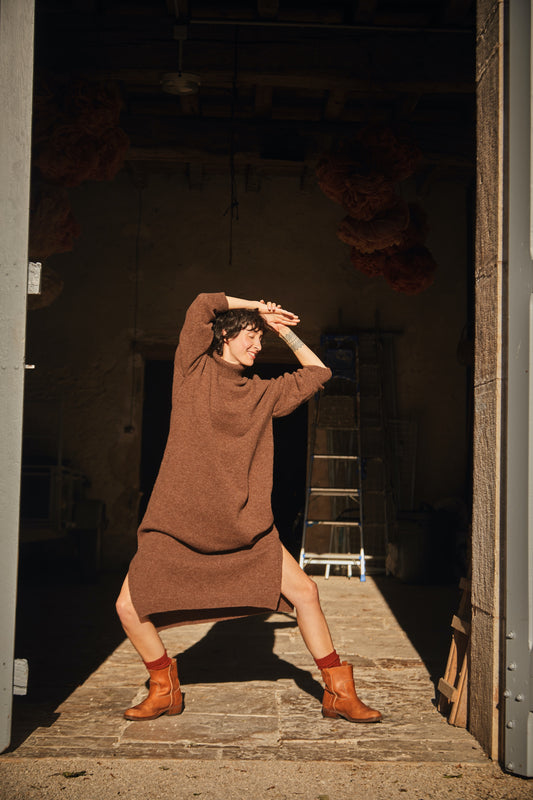 FREYA dress - 100% Cruelty Free Merino Wool in chocolate - Spanish Merino Wool dress - L'Envers