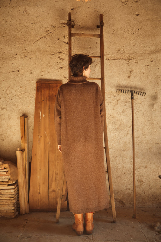 FREYA dress - 100% Cruelty Free Merino Wool in chocolate - Spanish Merino Wool dress - L'Envers