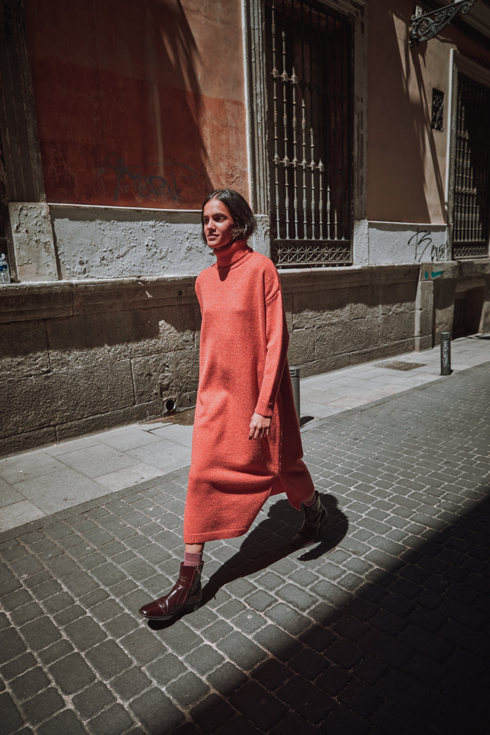 FREYA Knit Dress in Merino Wool - Coral (Delivered by Xmas)