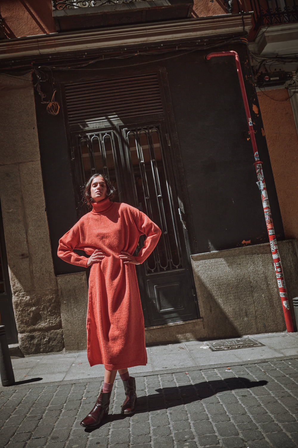 FREYA Knit Dress in Merino Wool - Coral