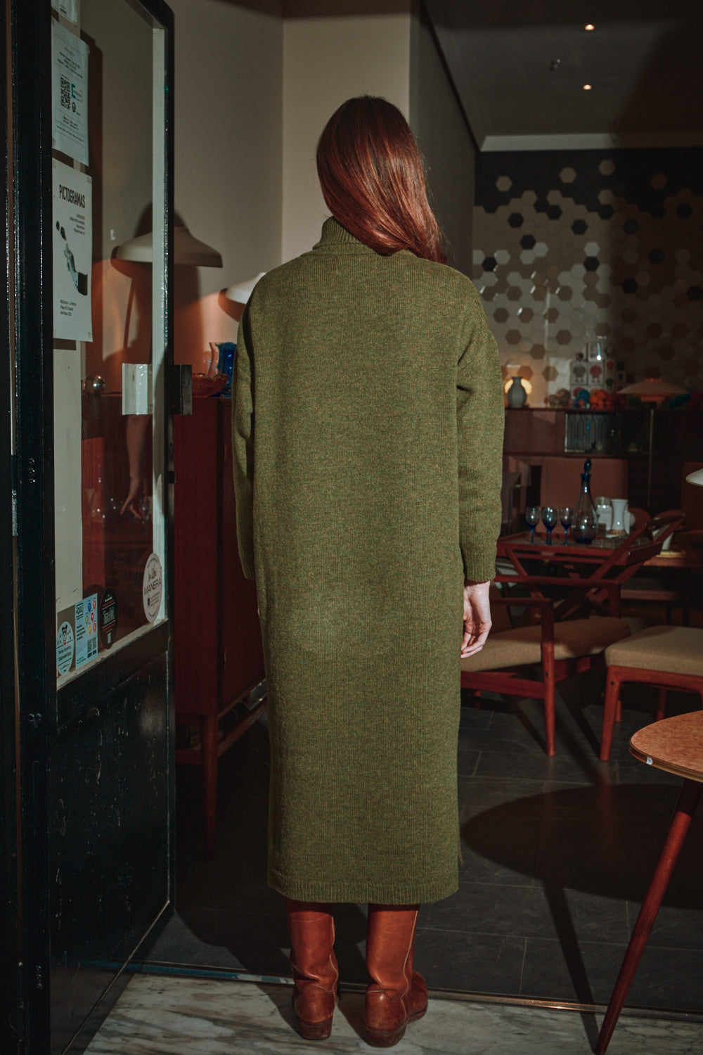 FREYA Knit Dress in Merino Wool - Olive Green
