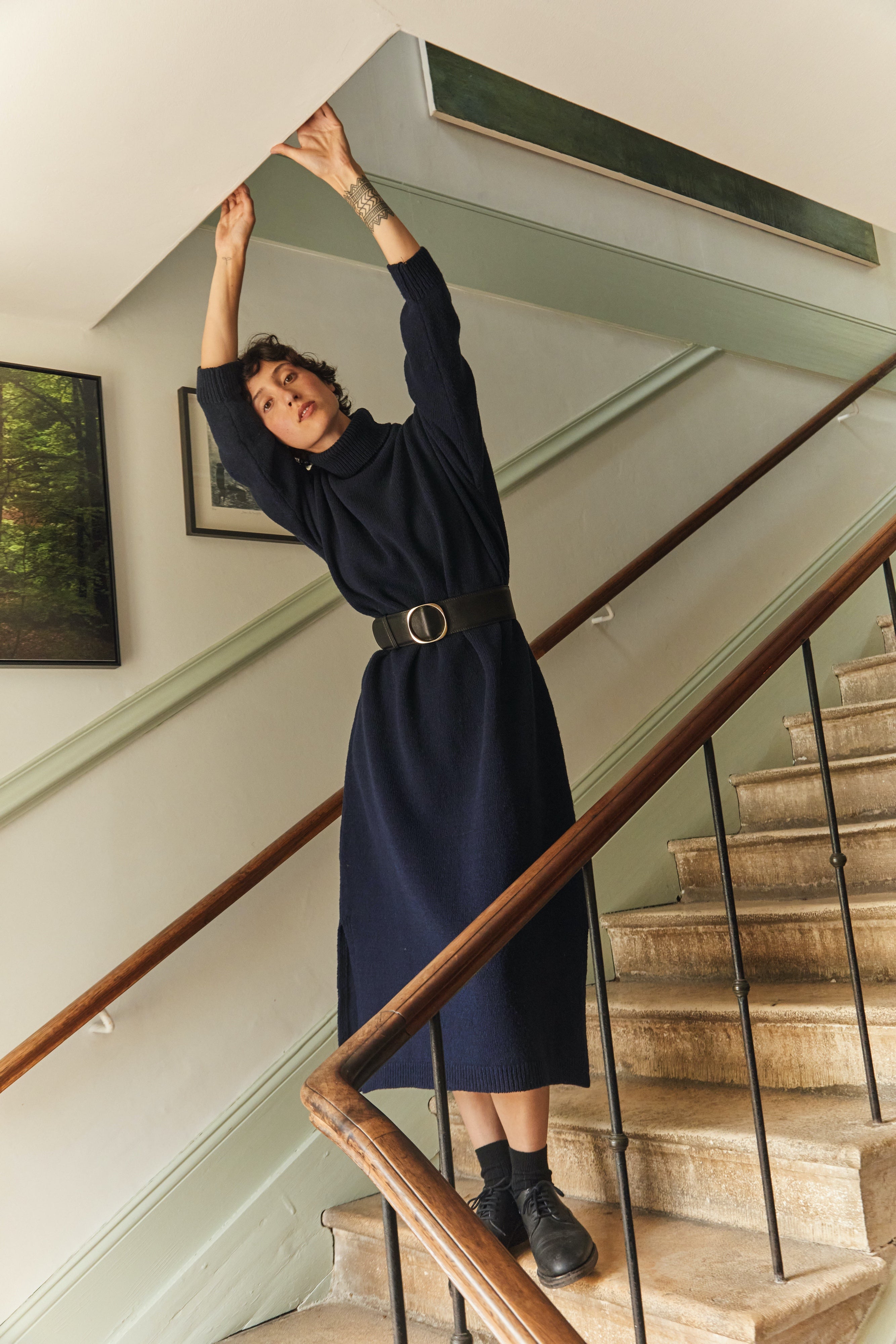 FREYA Knit Dress in Merino Wool - Navy