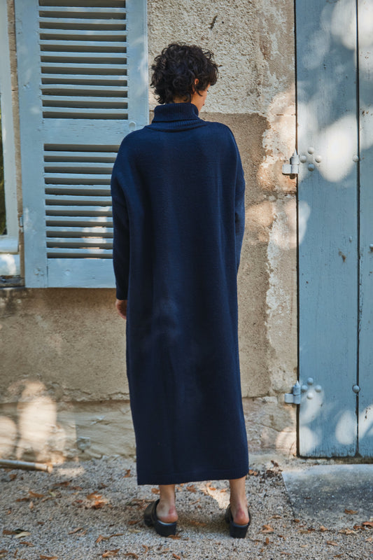 FREYA dress - 100% Cruelty Free Merino Wool in navy blue - Spanish Merino Wool dress - L'Envers