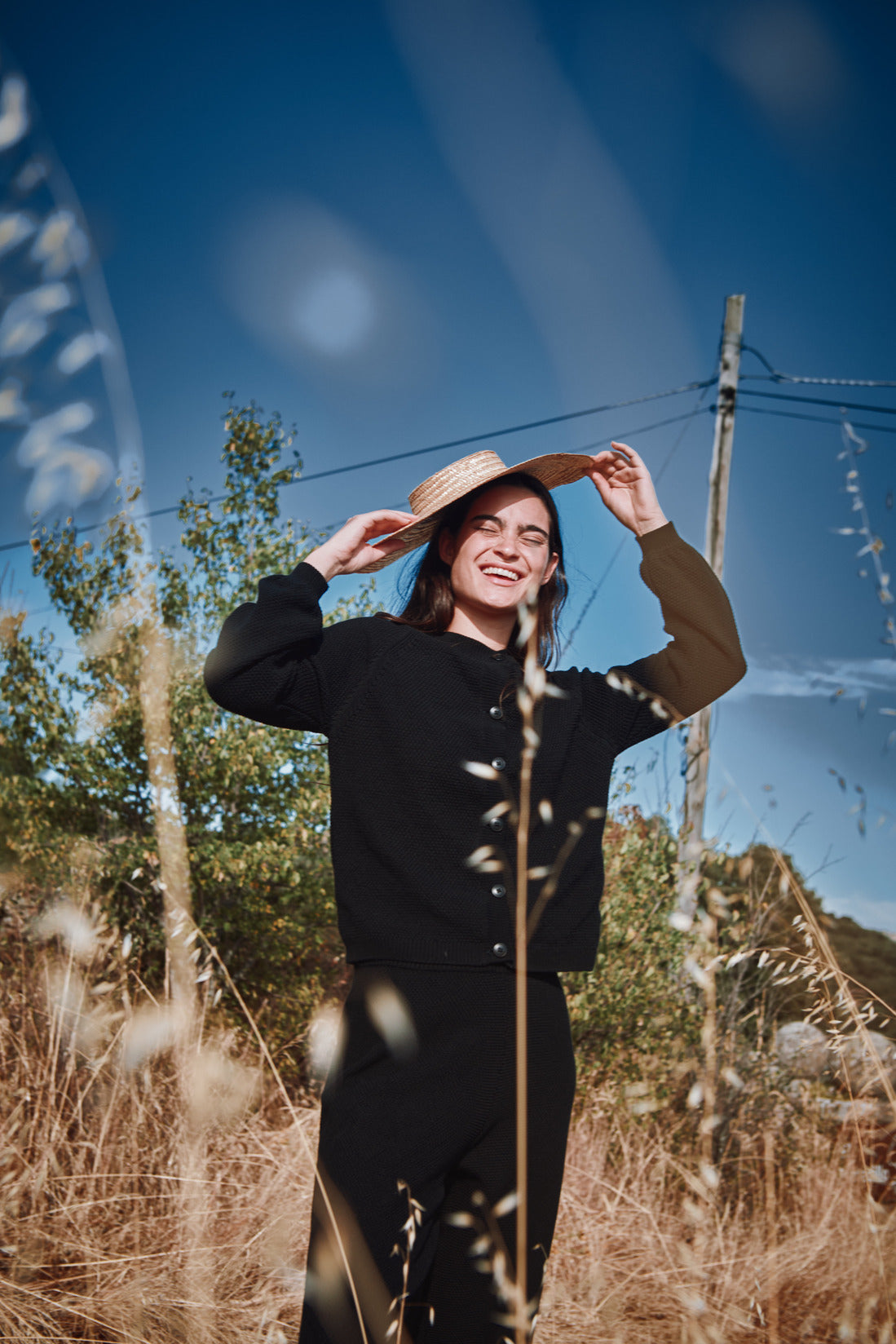 GABY Balloon-Sleeve Cardigan in Organic Cotton - Black