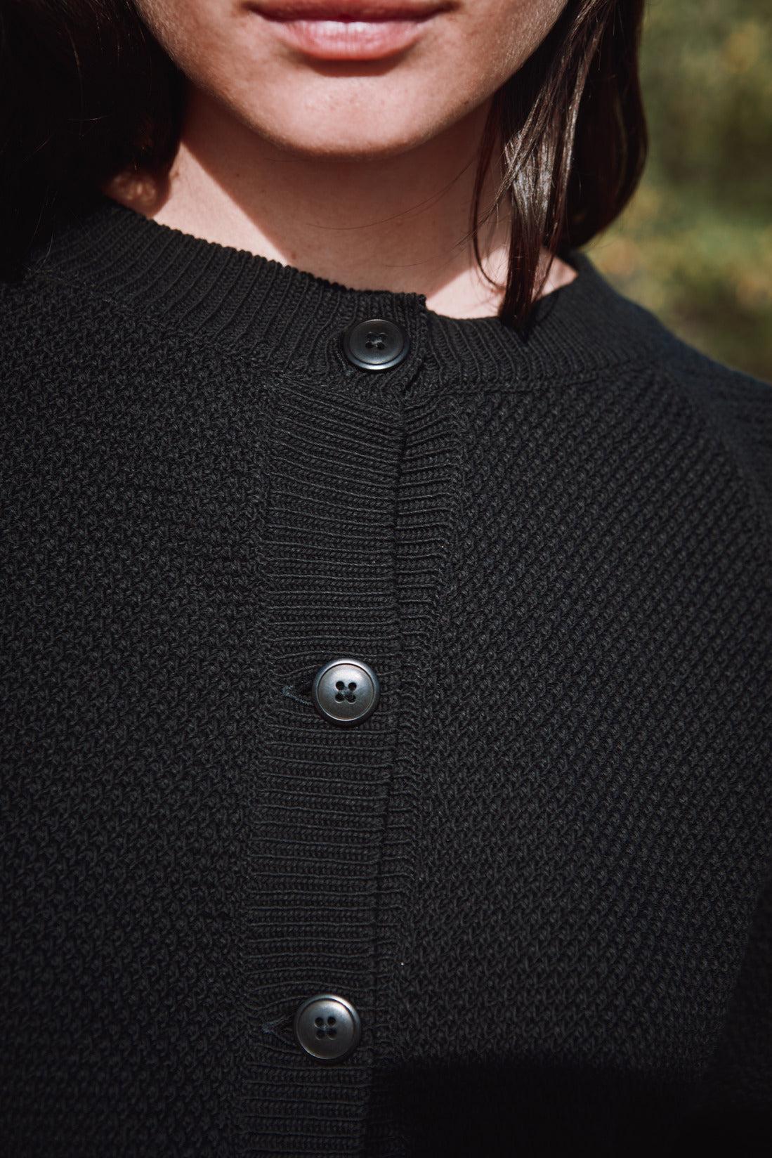 GABY Balloon-Sleeve Cardigan in Organic Cotton - Black