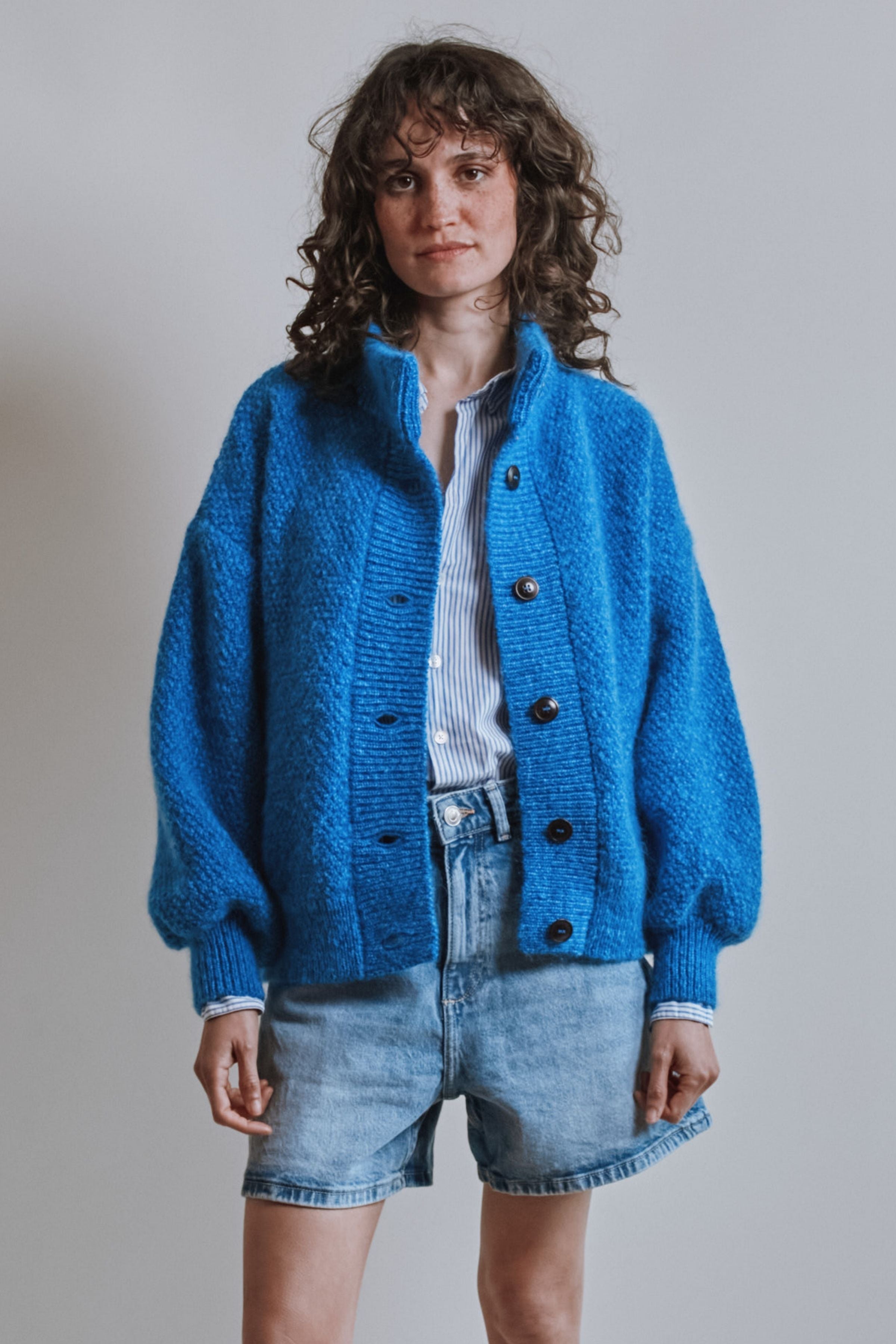 GEORGE High-Neck Jacket in Merino-Mohair Wool - Cobalt Blue
