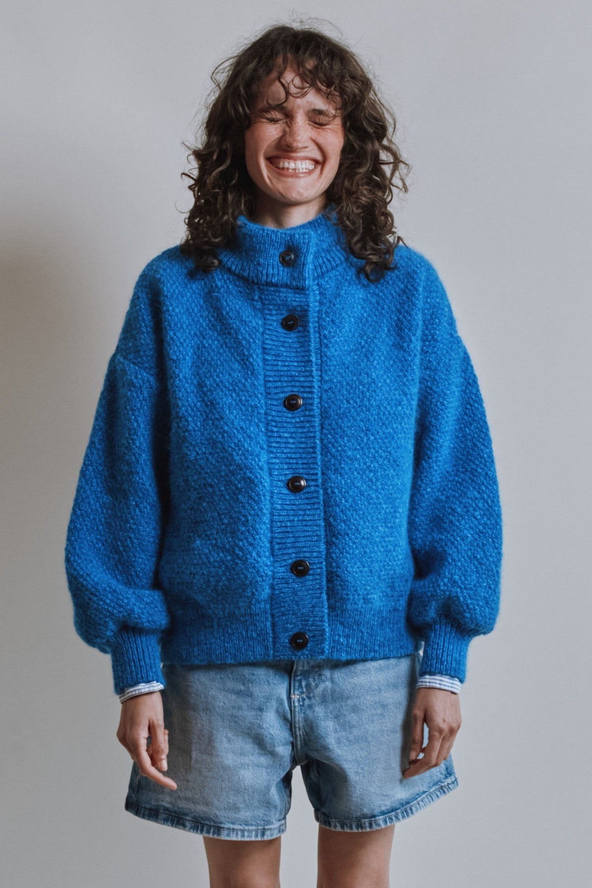 GEORGE High-Neck Jacket in Merino-Mohair Wool - Cobalt Blue