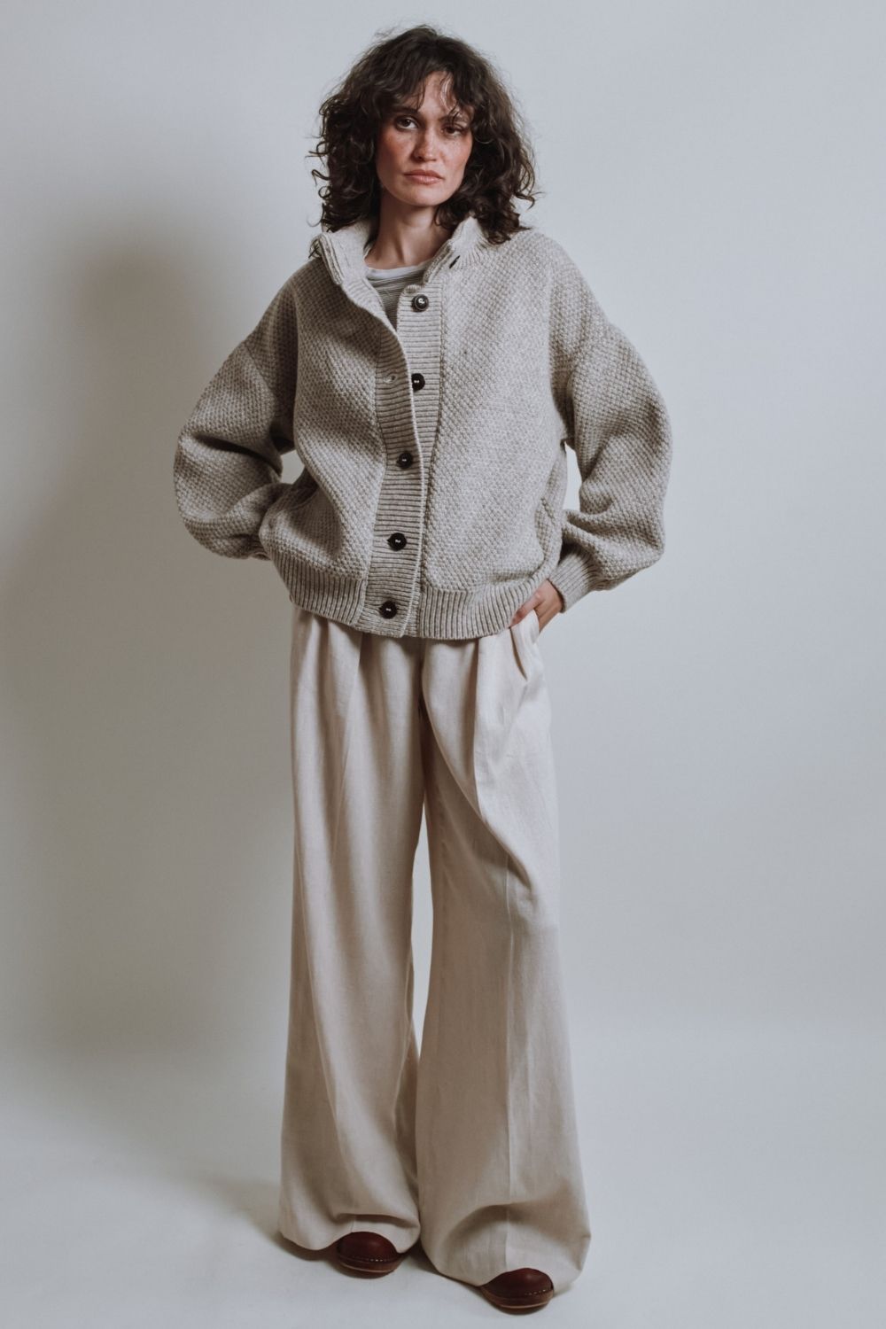GEORGE High-Neck Jacket in Merino Wool - Beige