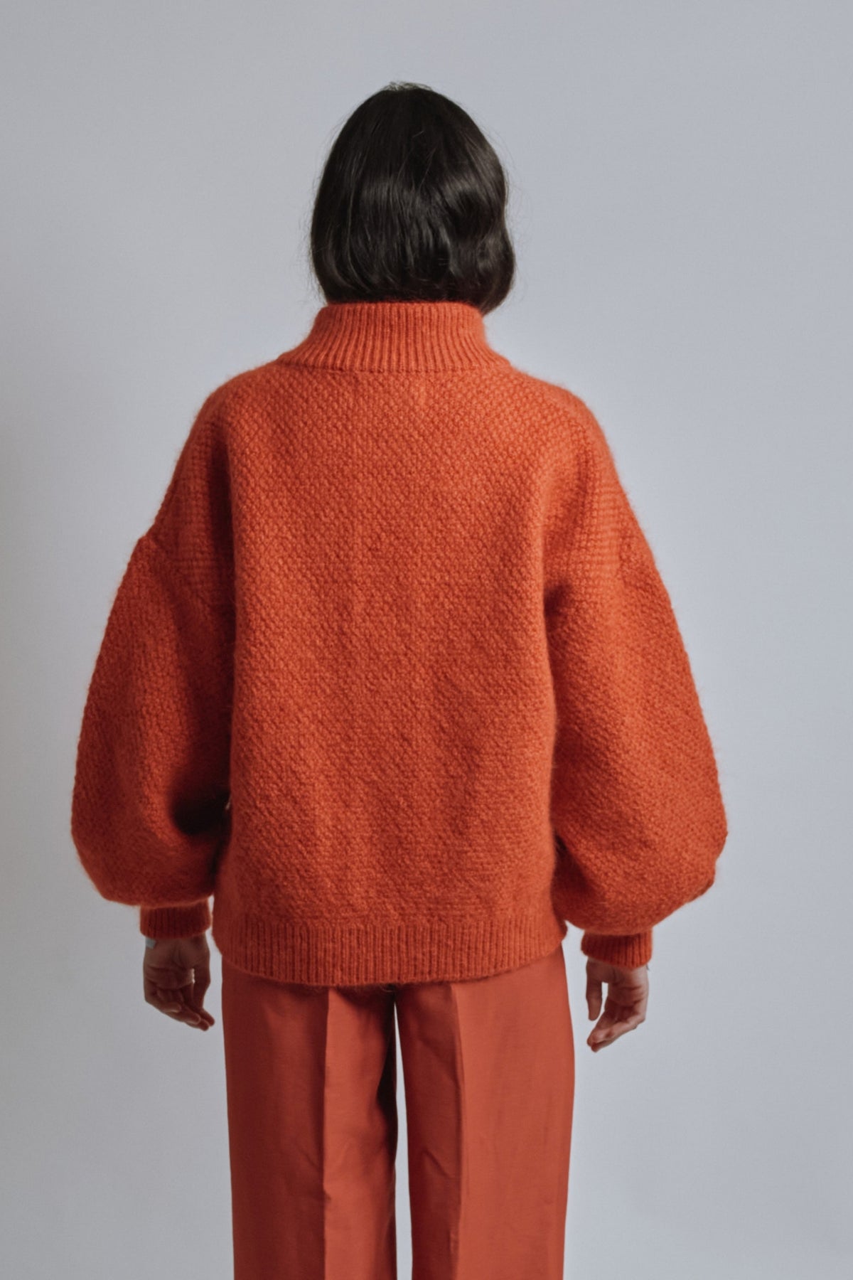 Veste à col montant GEORGE en laine mérinos et mohair - Orange brûlé