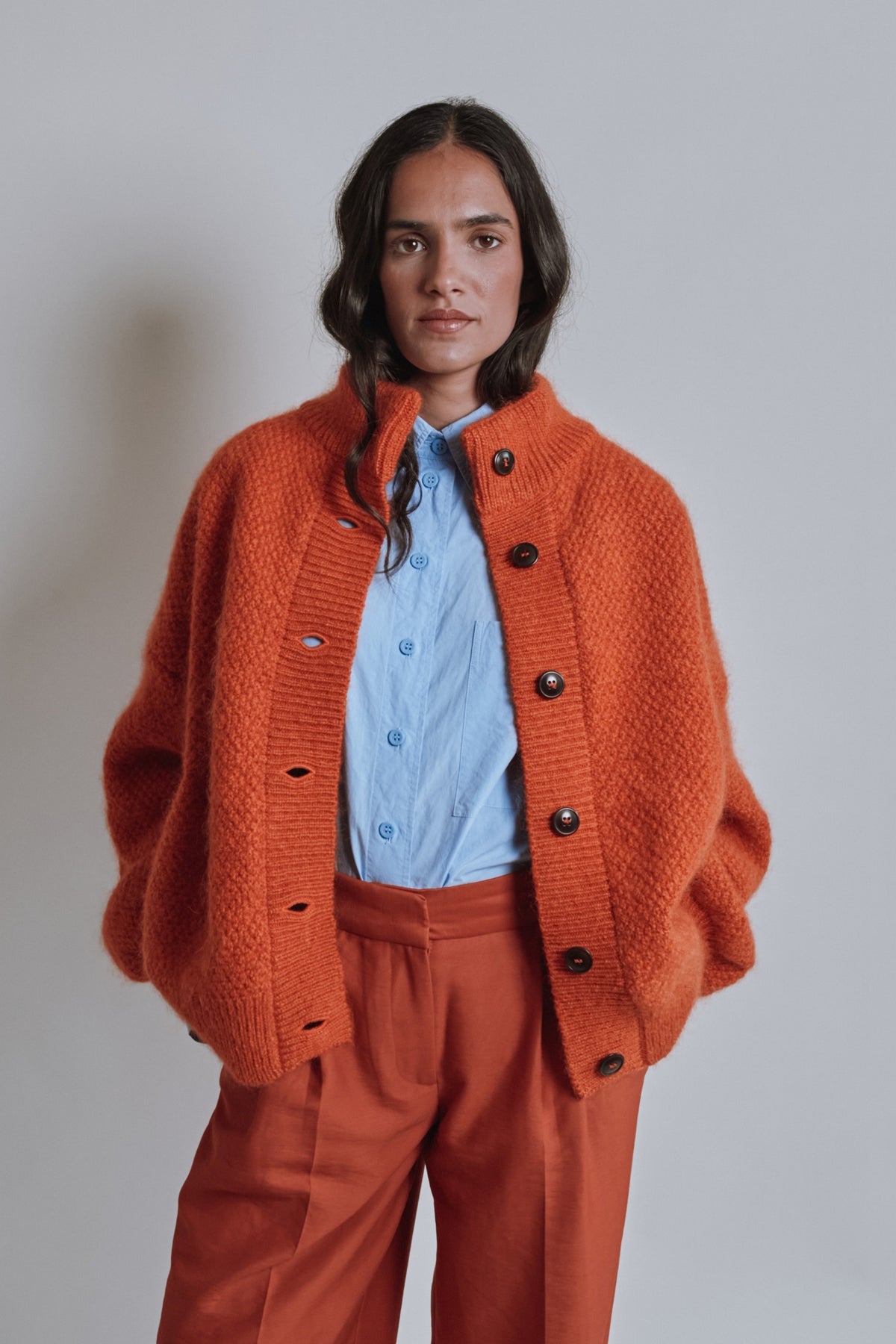 GEORGE High-Neck Jacket in Merino-Mohair Wool - Burnt Orange