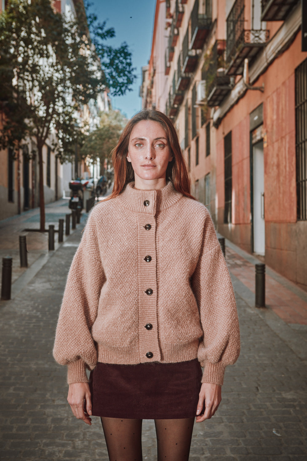 GEORGE High-Neck Cardigan Jacket in Merino-Mohair Wool - Light Pink