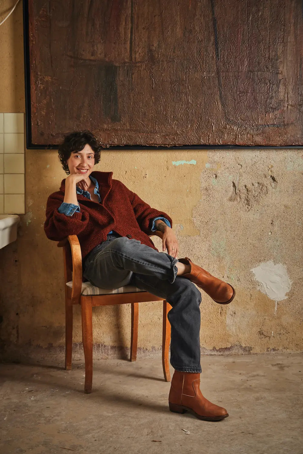 GEORGE High-Neck Cardigan Jacket in Yak-Merino Wool - Rust Red