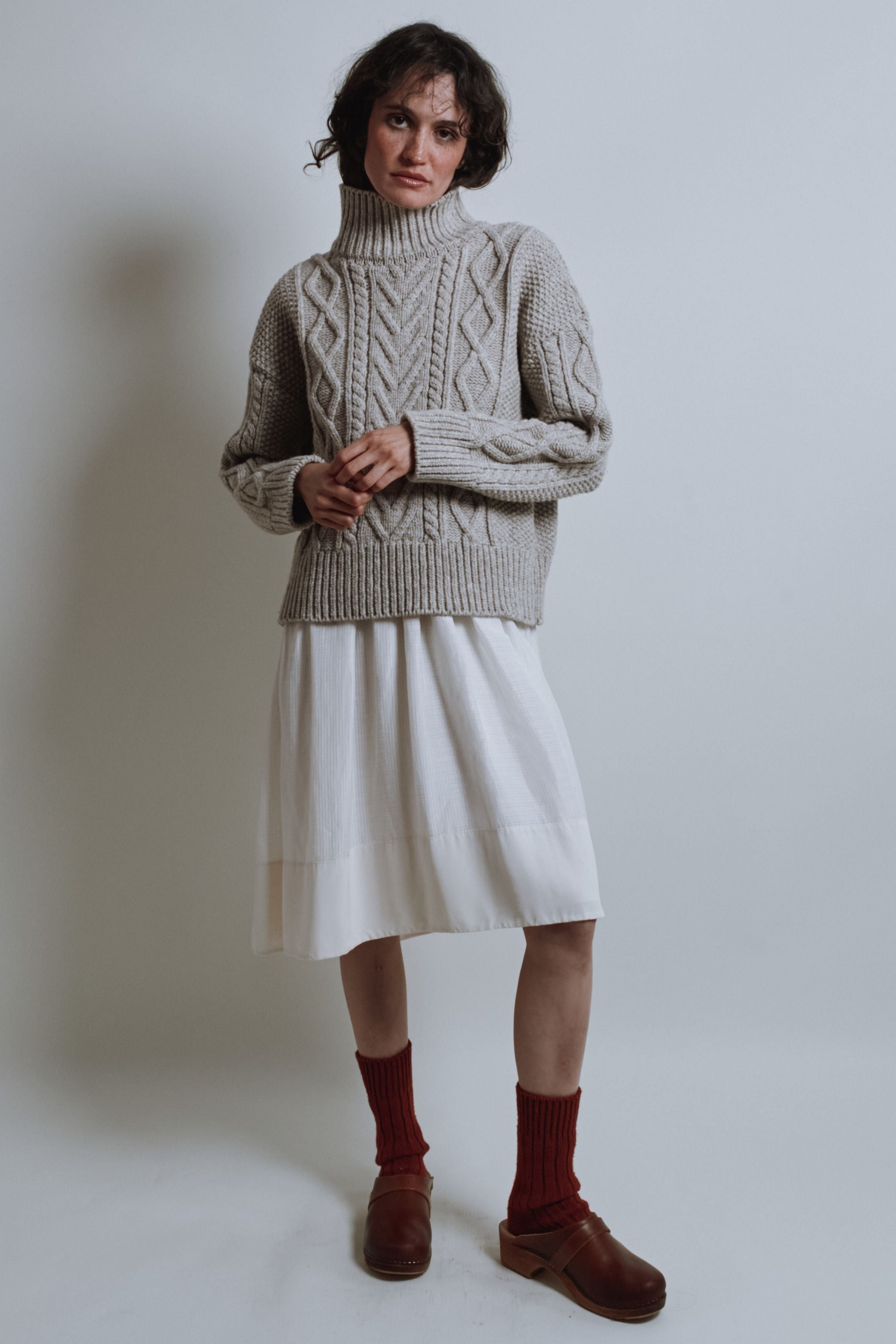 GWENAELLE Irish Cable Sweater in Merino Wool - Beige