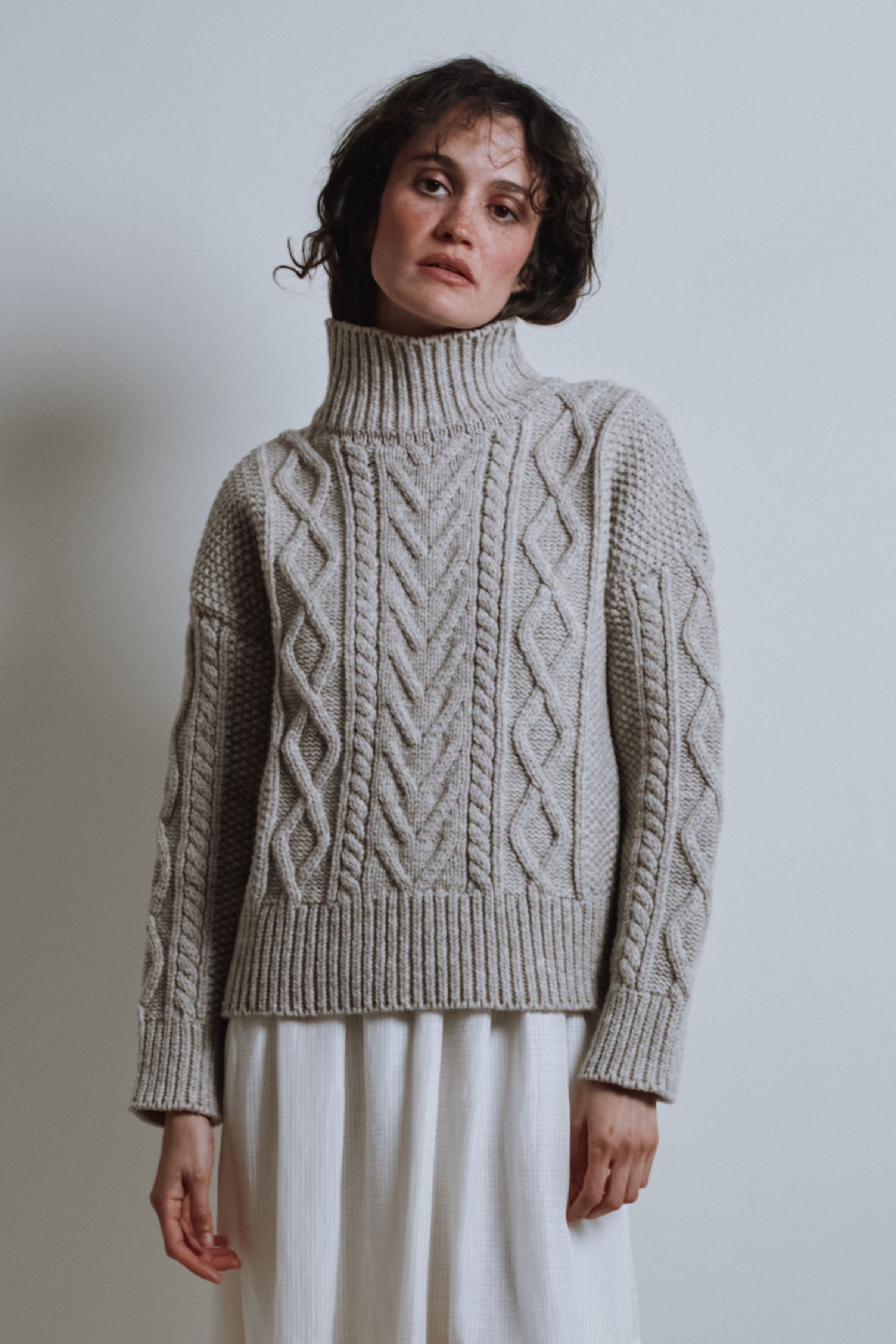 GWENAELLE Pull irlandais en laine mérinos - Beige