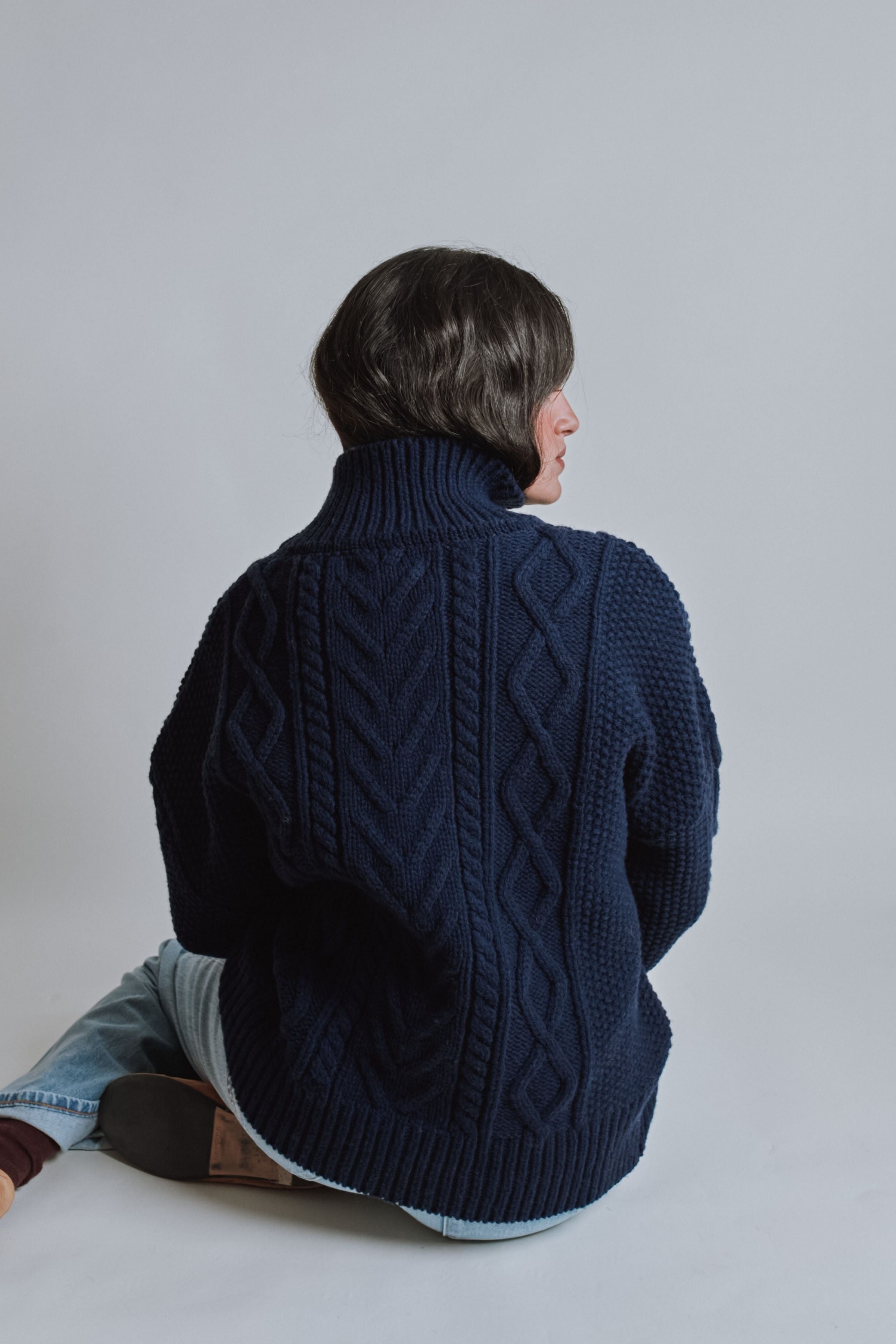 GWENAELLE Pull irlandais en laine mérinos - Bleu marine